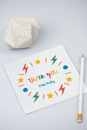 bright and colourful thank you teacher card
