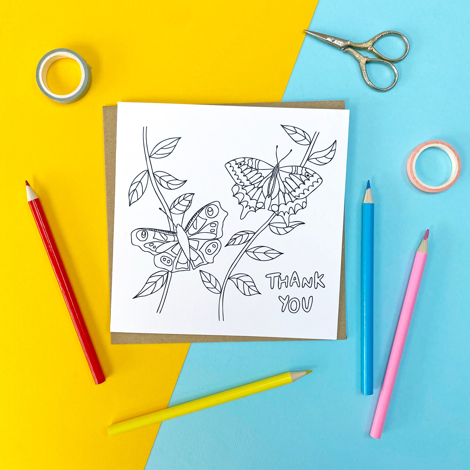 Colouring in Thank you Card - Butterflies