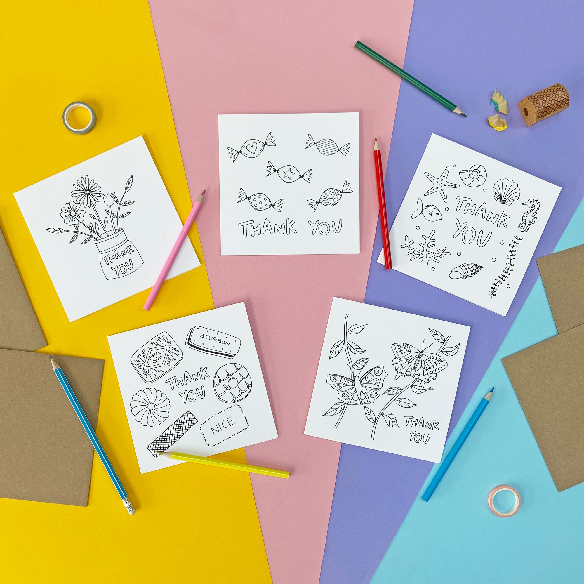 Colour in thank you cards
